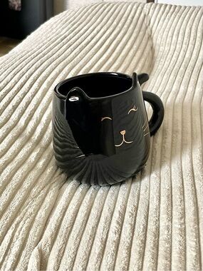 Black Cat Ceramic Mug with Gold Accents